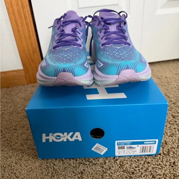 Women's Hoka Clifton Purple and Blue Running Shoes - Picture 5 of 5